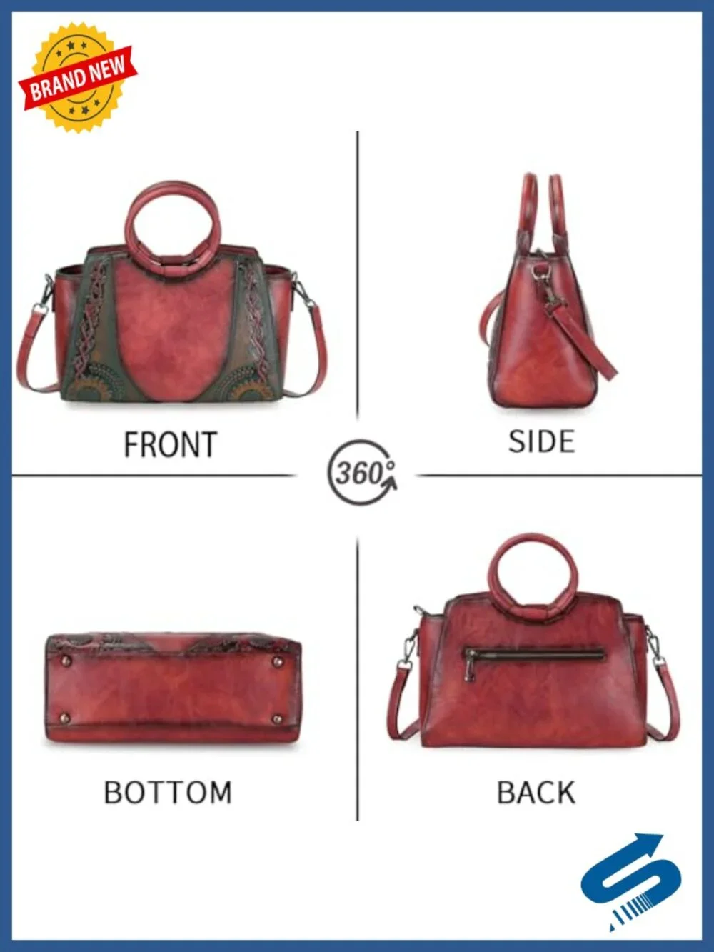 Medium Leather Satchel Handbag Crossbody Shoulder Bag Tote Hobo with Pockets